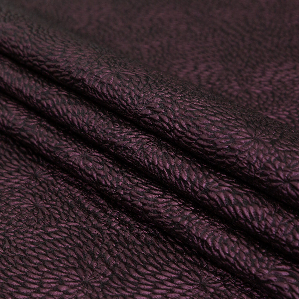 Metallic Aubergine Floral Double-Layer Organza Brocade