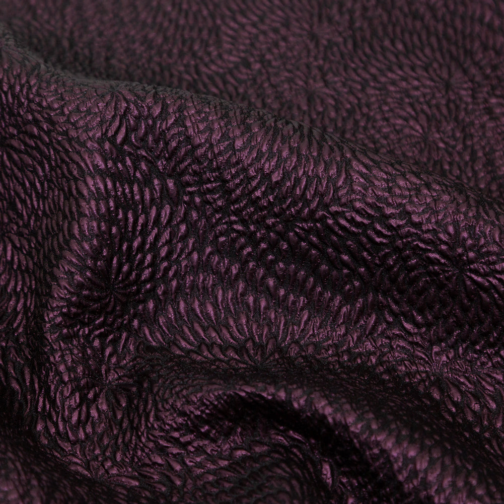 Metallic Aubergine Floral Double-Layer Organza Brocade