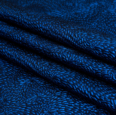 Metallic Royal Blue Floral Double-Layer Organza Brocade