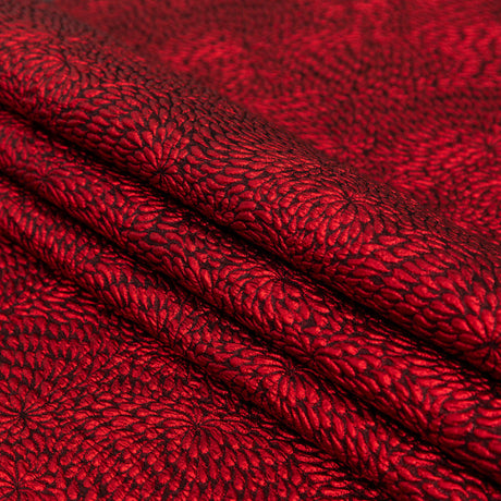 Metallic Red and Black Floral Double-Layer Organza Brocade