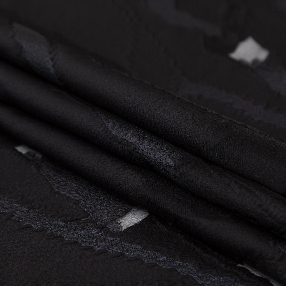 Metallic Navy and Black Luxury Crinkled Organza Burnout Brocade