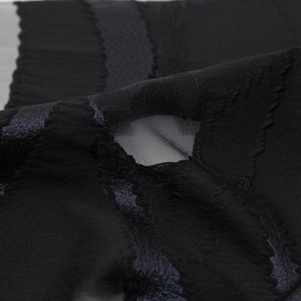 Metallic Navy and Black Luxury Crinkled Organza Burnout Brocade