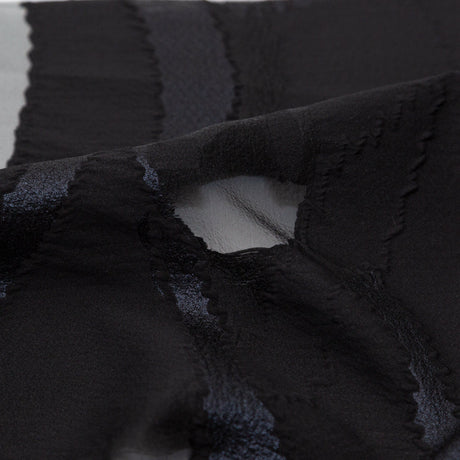 Metallic Navy and Black Luxury Crinkled Organza Burnout Brocade