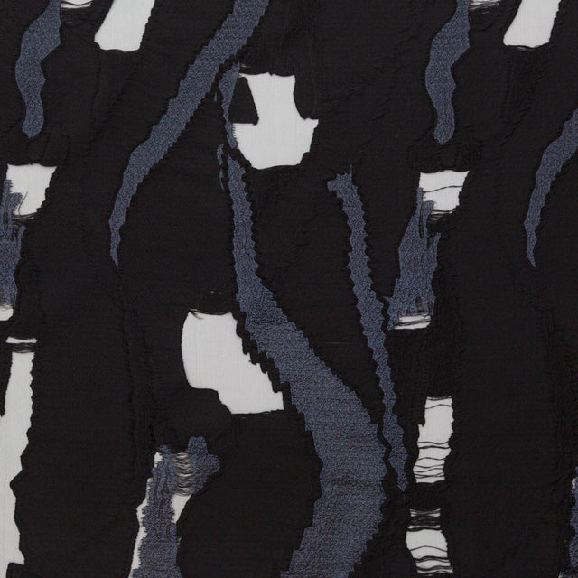 Metallic Navy and Black Luxury Crinkled Organza Burnout Brocade