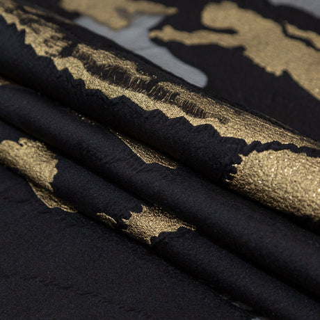 Metallic Gold and Black Luxury Crinkled Organza Burnout Brocade