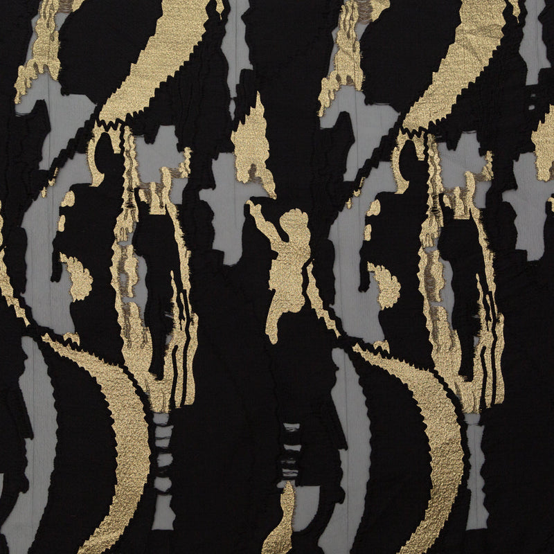 Metallic Gold and Black Luxury Crinkled Organza Burnout Brocade