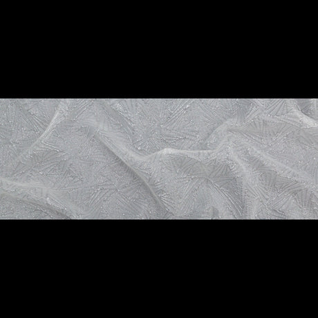 Luminous White Geometric Double-Layer Creped Organza Brocade