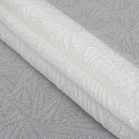Luminous White Geometric Double-Layer Creped Organza Brocade
