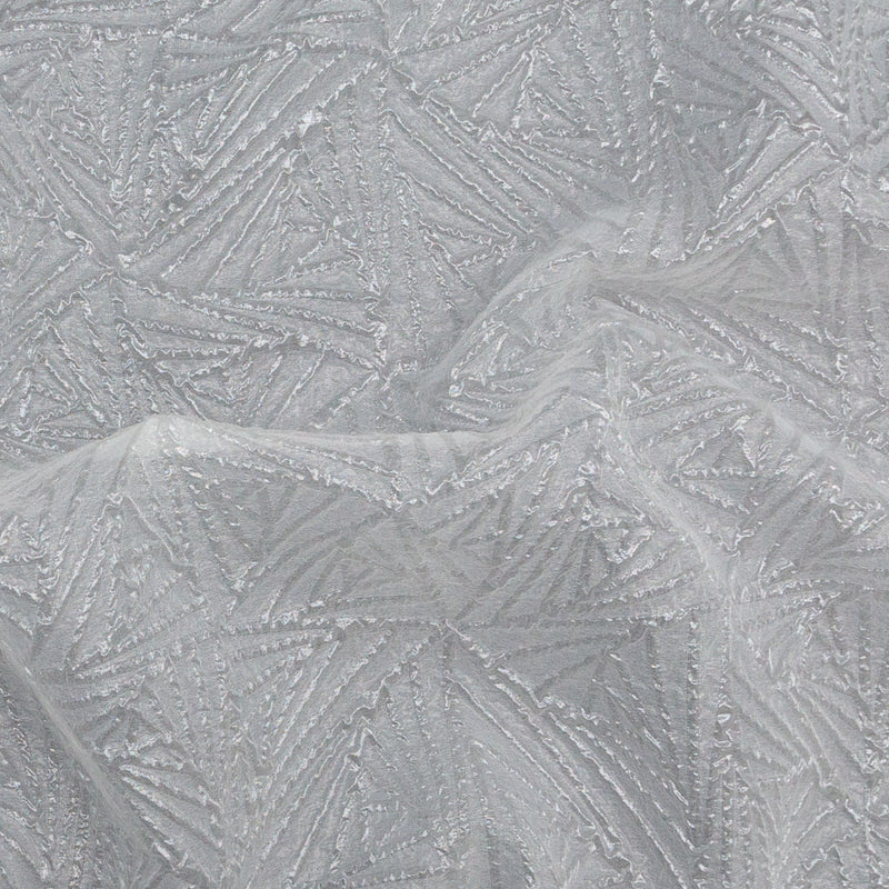 Luminous White Geometric Double-Layer Creped Organza Brocade
