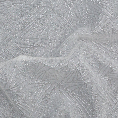 Luminous White Geometric Double-Layer Creped Organza Brocade