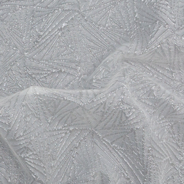 Luminous White Geometric Double-Layer Creped Organza Brocade