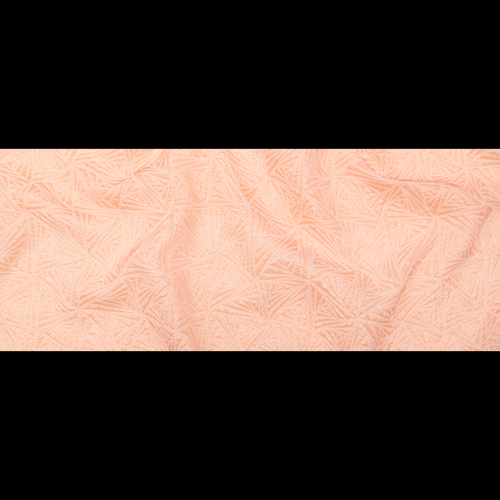 Luminous Coral Geometric Double-Layer Creped Organza Brocade