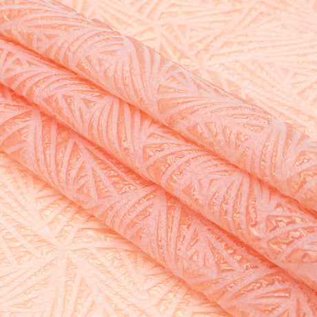 Luminous Coral Geometric Double-Layer Creped Organza Brocade