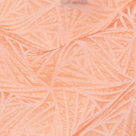 Luminous Coral Geometric Double-Layer Creped Organza Brocade