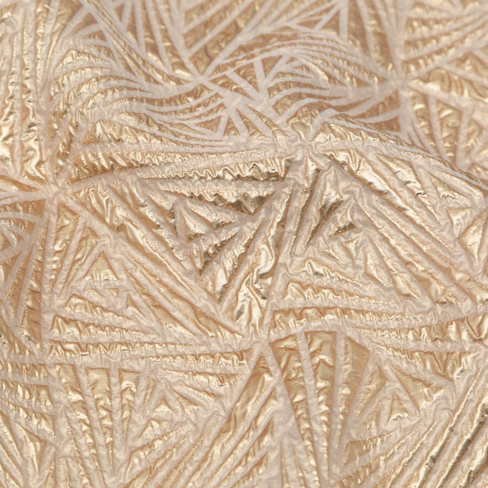 Luminous Gold Geometric Double-Layer Creped Organza Brocade