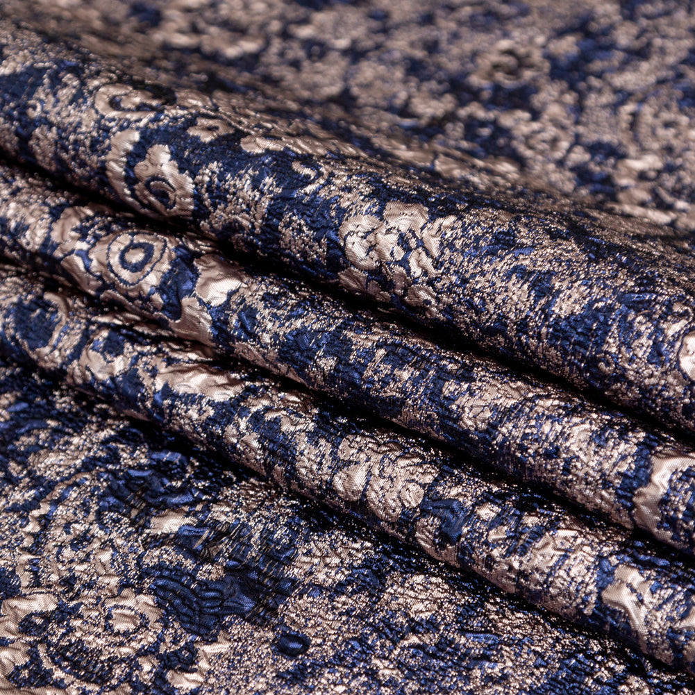 Royal Blue and Pale Gold Luxury Metallic Brocade