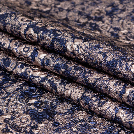 Royal Blue and Pale Gold Luxury Metallic Brocade
