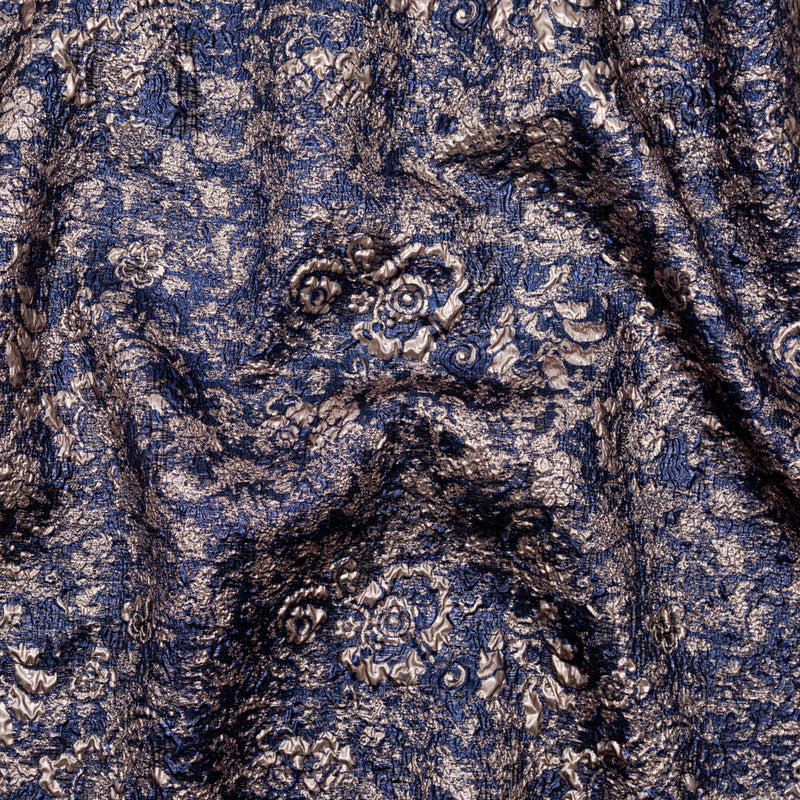 Royal Blue and Pale Gold Luxury Metallic Brocade