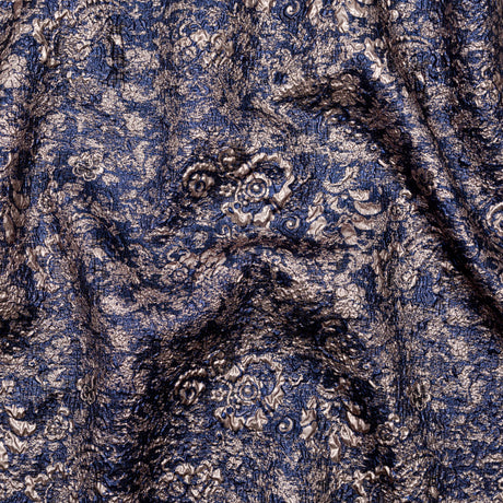 Royal Blue and Pale Gold Luxury Metallic Brocade