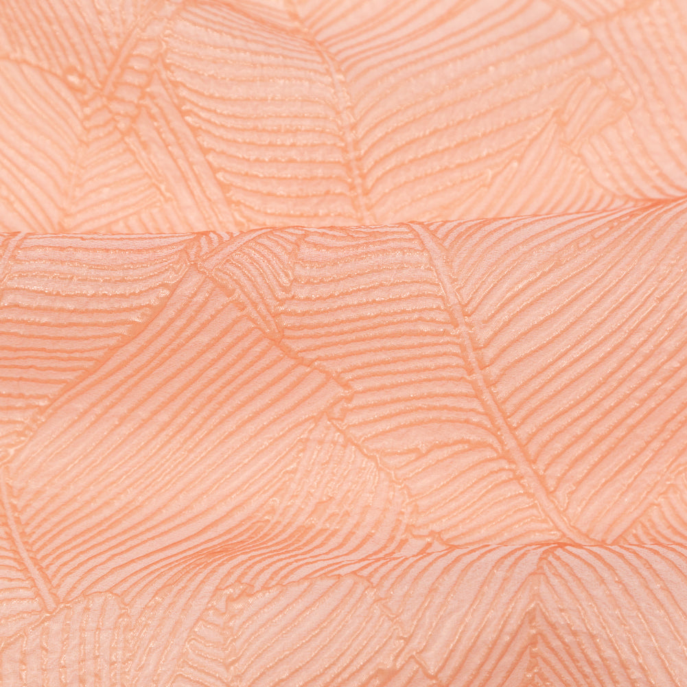 Luminous Coral Double-Layer Organza Brocade