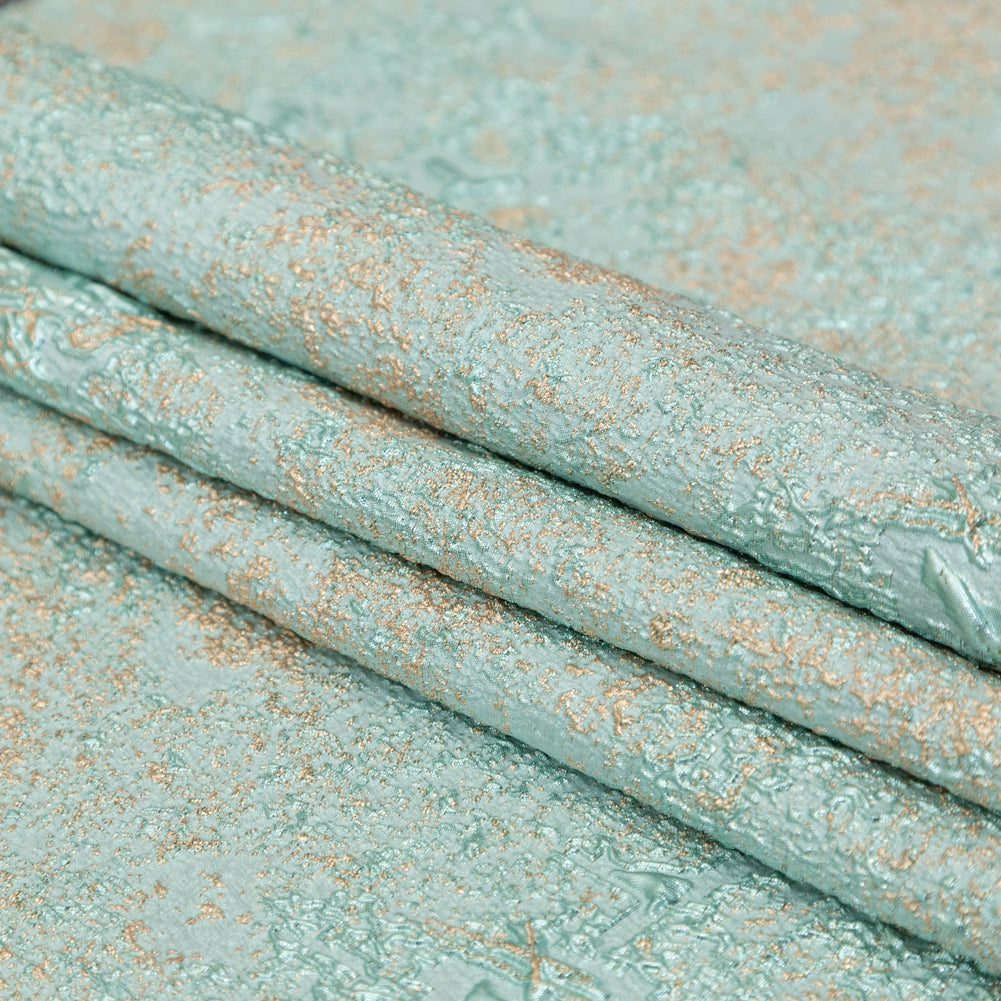 Aqua and Gold Abstract Luxury Metallic Brocade