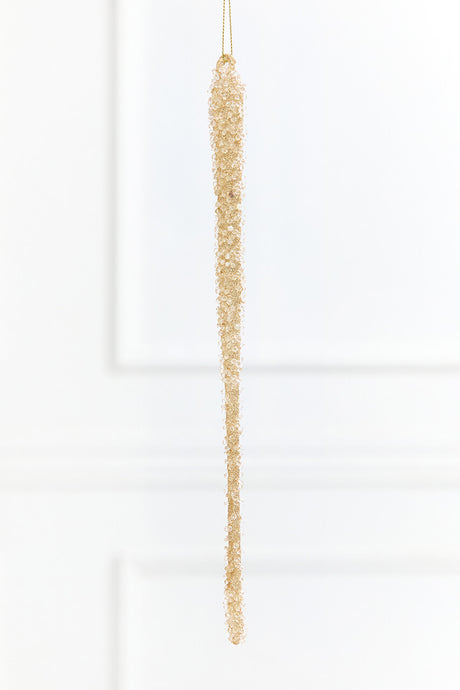 11.5" Gold & Bead Iced Glass Icicle Ornament