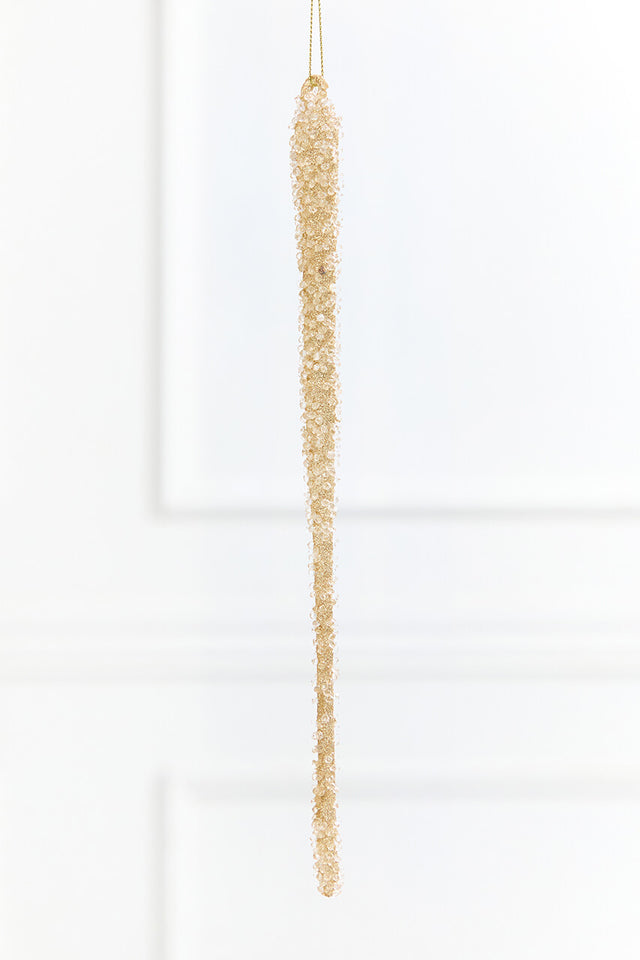 11.5" Gold & Bead Iced Glass Icicle Ornament