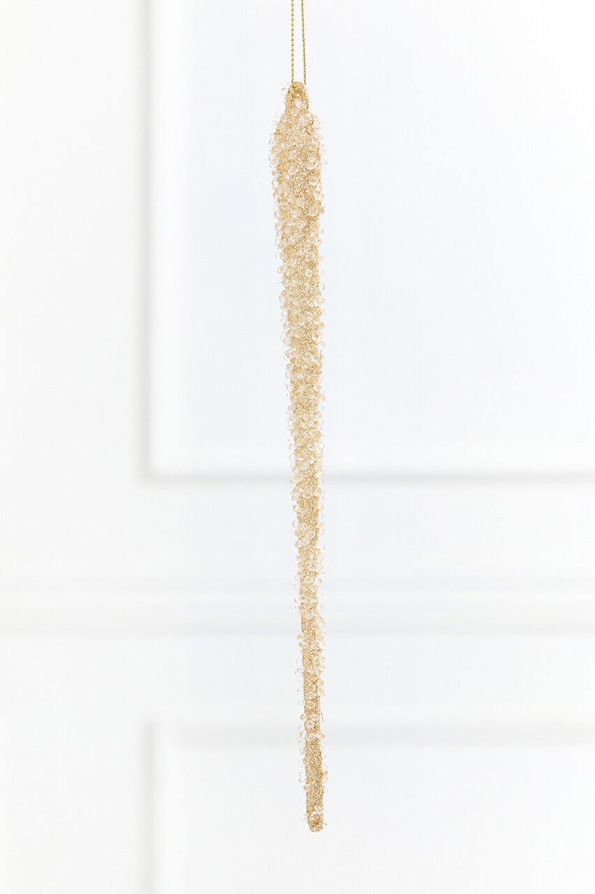 9.5" Gold & Bead Iced Glass Icicle Ornament