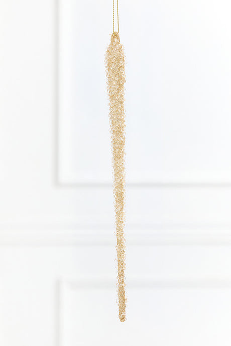 9.5" Gold & Bead Iced Glass Icicle Ornament