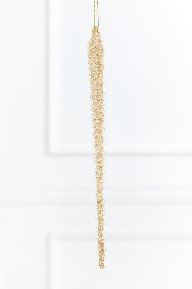 9.5" Gold & Bead Iced Glass Icicle Ornament