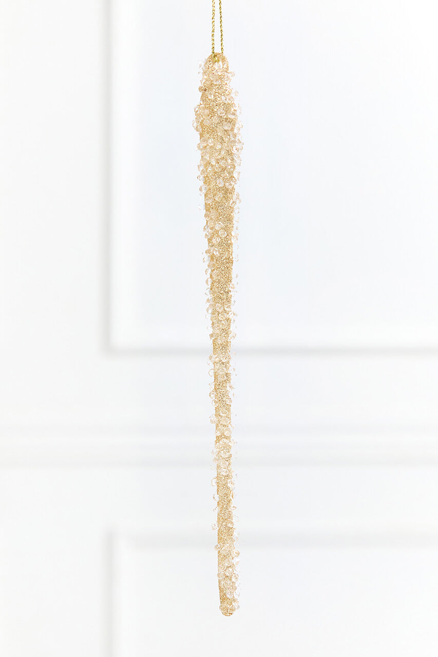 7.75" Gold & Bead Iced Glass Icicle Ornament