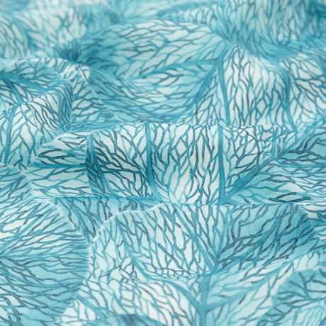 Blue Tropical Leaves Printed Woven