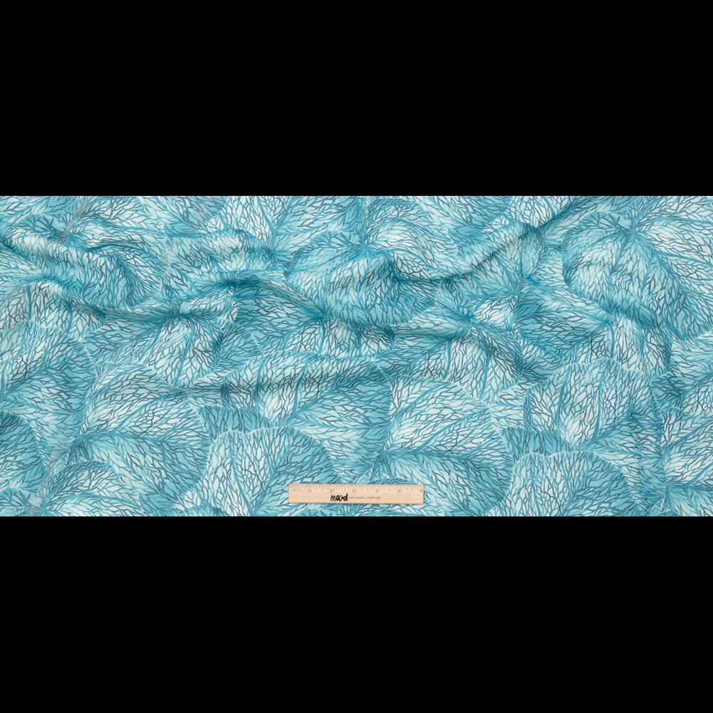 Blue Tropical Leaves Printed Woven