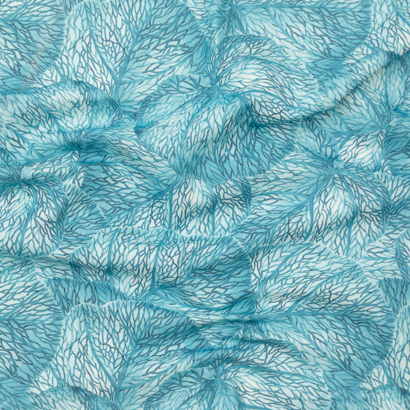 Blue Tropical Leaves Printed Woven