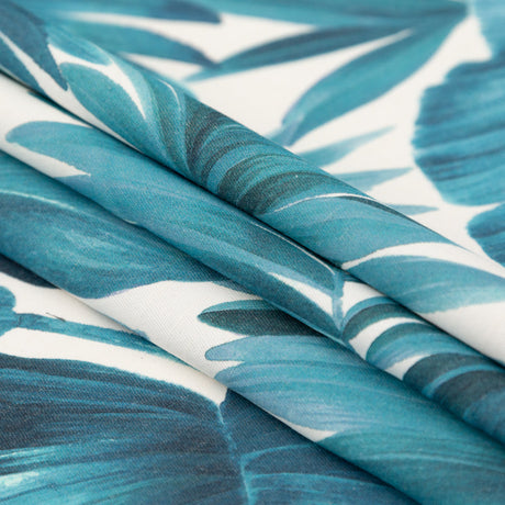 Blue Tropical Leaves Printed Woven