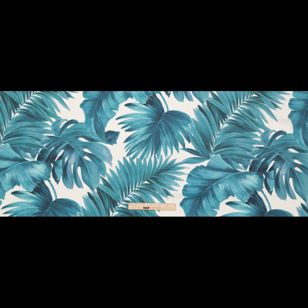Blue Tropical Leaves Printed Woven