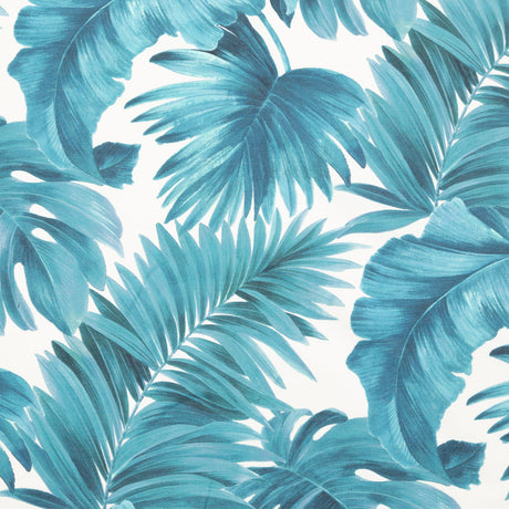 Blue Tropical Leaves Printed Woven