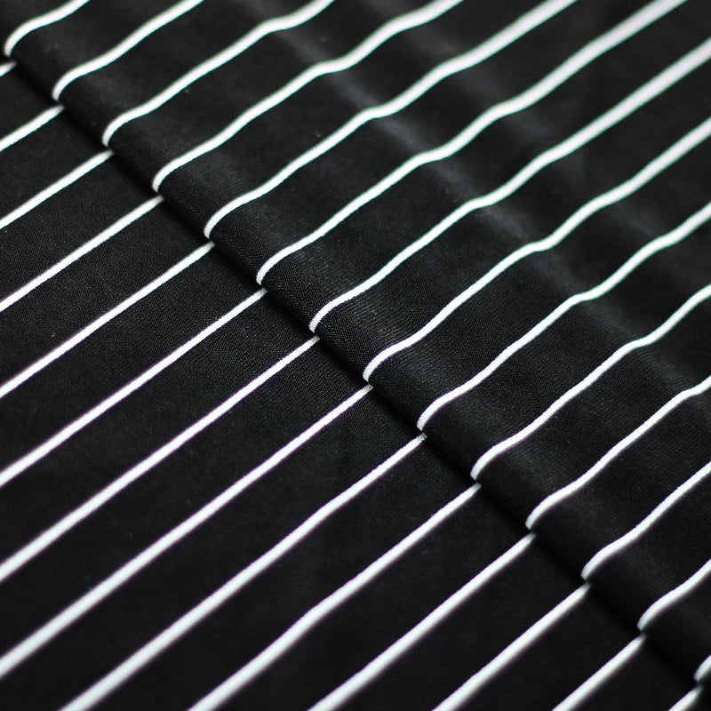 Gangsta Stripe Poly Spandex Fabric - Black/White Stripes, 58/60" Width (1 Yard)