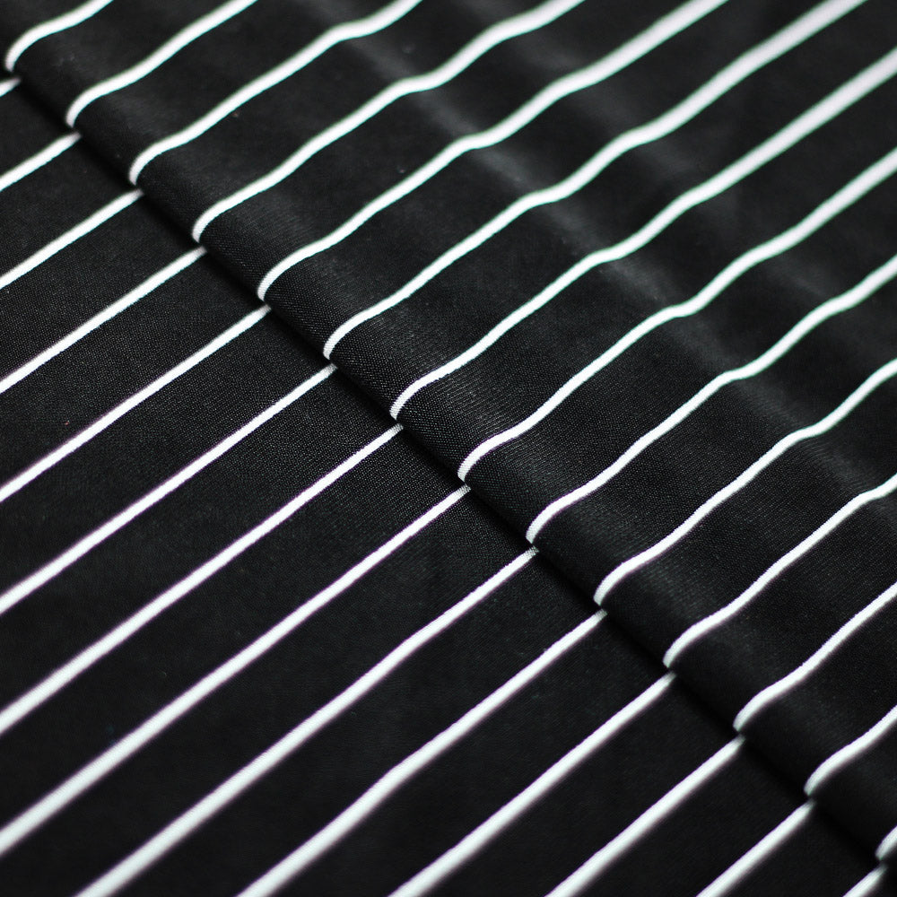 Gangsta Stripe Poly Spandex Fabric - Black/White Stripes, 58/60" Width (1 Yard)