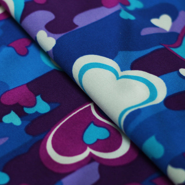 Camo Love Nylon Spandex Fabric - Blue Heart Camo Print, 58/60" Width (1 Yard)