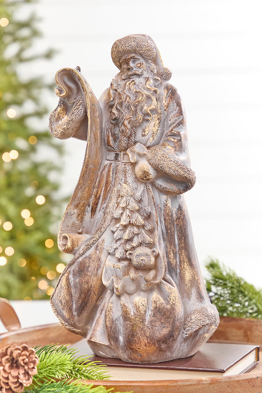 15" Santa with List Resin Figure