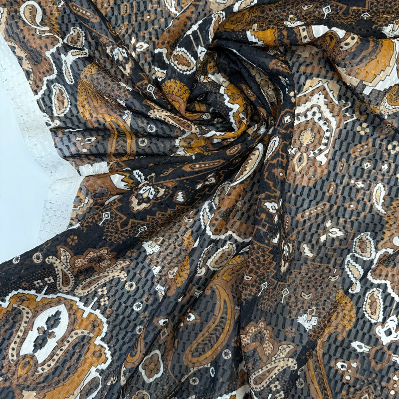 Polyester Fil Coupé Jacquard Printed Brown Black