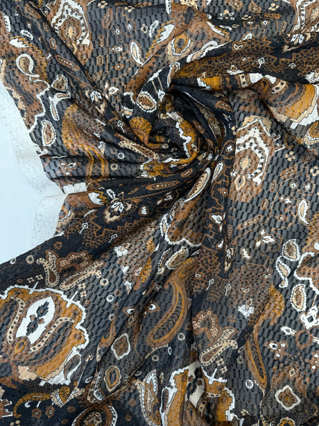 Polyester Fil Coupé Jacquard Printed Brown Black
