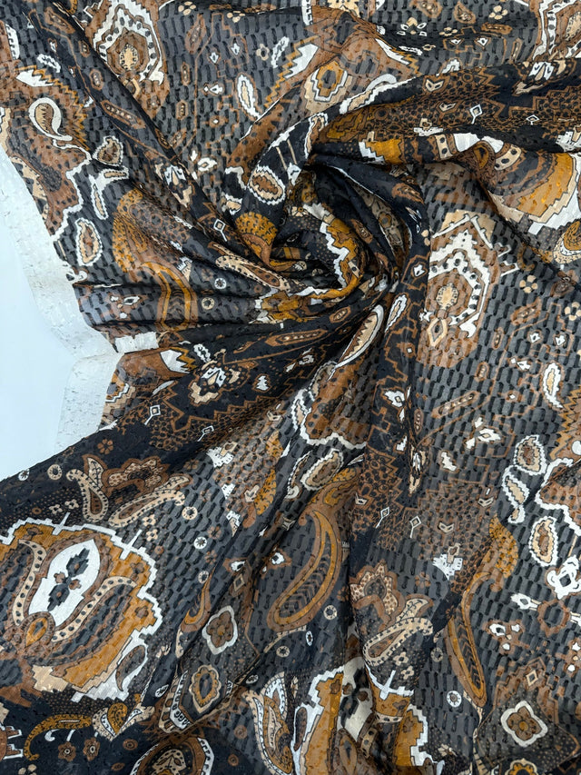 Polyester Fil Coupé Jacquard Printed Brown Black