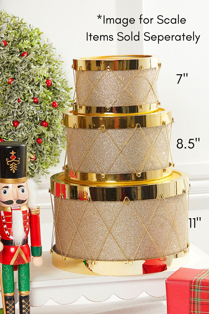 11 Inch Gold Glitter Drum Nutcracker Collection Decorative Holiday Ornament Statement Piece