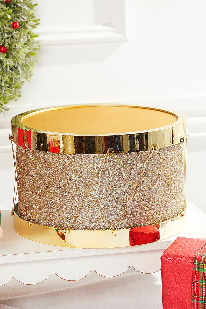 11 Inch Gold Glitter Drum Nutcracker Collection Decorative Holiday Ornament Statement Piece