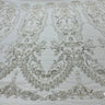 Beaded Lace Fabric Embroidered On 100 Percent Polyester Net Mesh - Off White, Antique Silver, White, 50" Wide (1 Yard)
