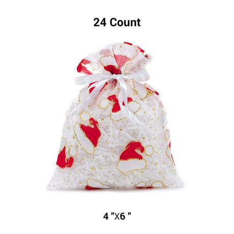White Santa Hat Gift Bags Holiday Themed 4” x 6” Pouches