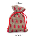Christmas Tree Fabric Bag 8” x 10” Metallic Holiday Design