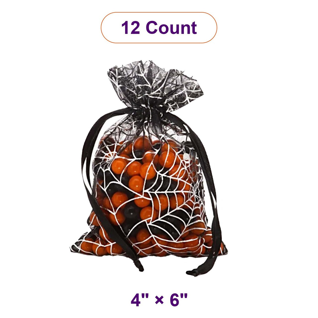 Spider Web Fabric Bags 4 '' x 6 '' Black / Silver Sheer Color 12 EACH / PACKAGE